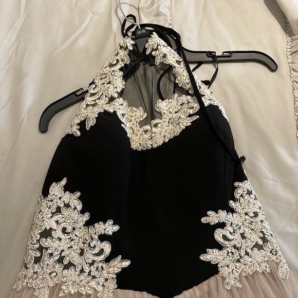 Backless Party Dress- Black with white bedazzled Design Lace bottom - Picture 2 of 10